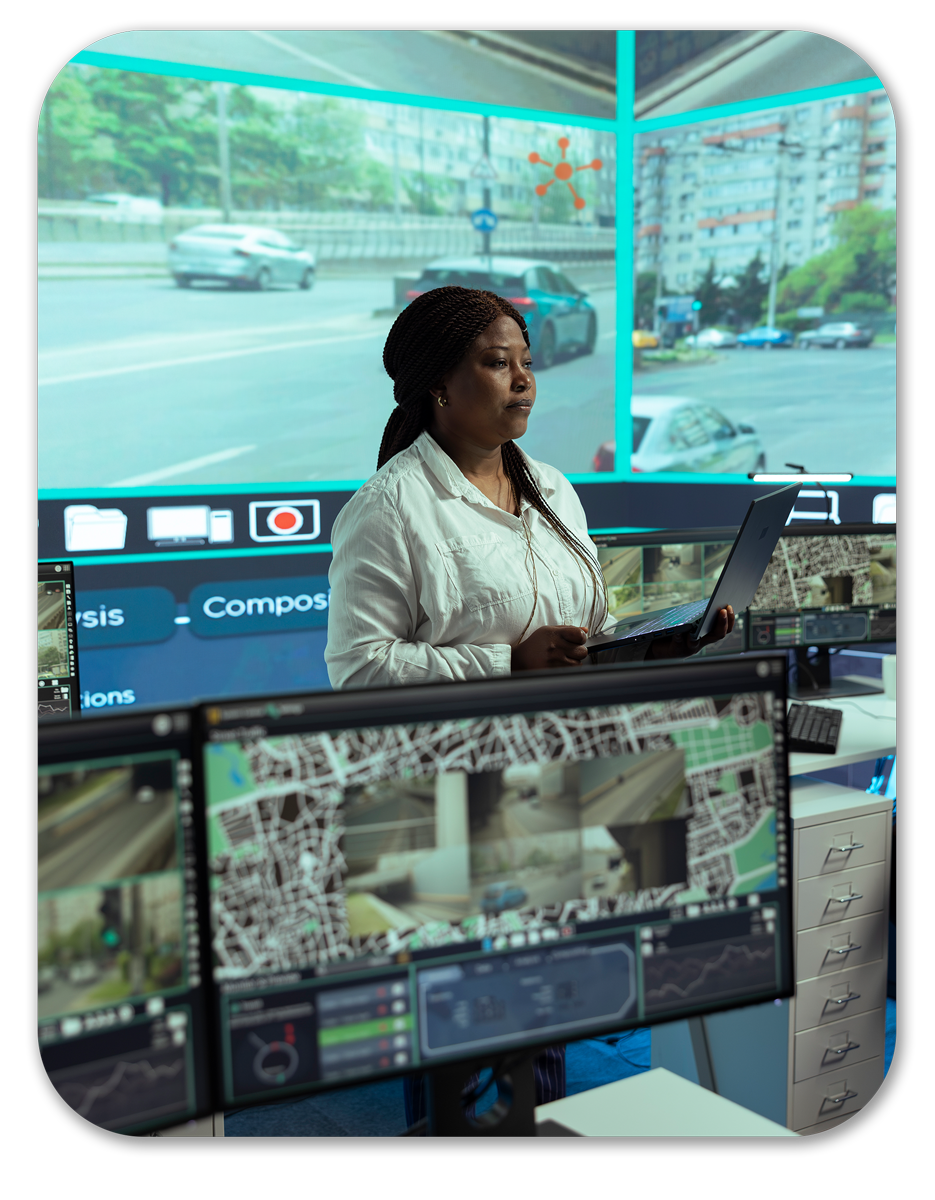 Woman in a Security Center