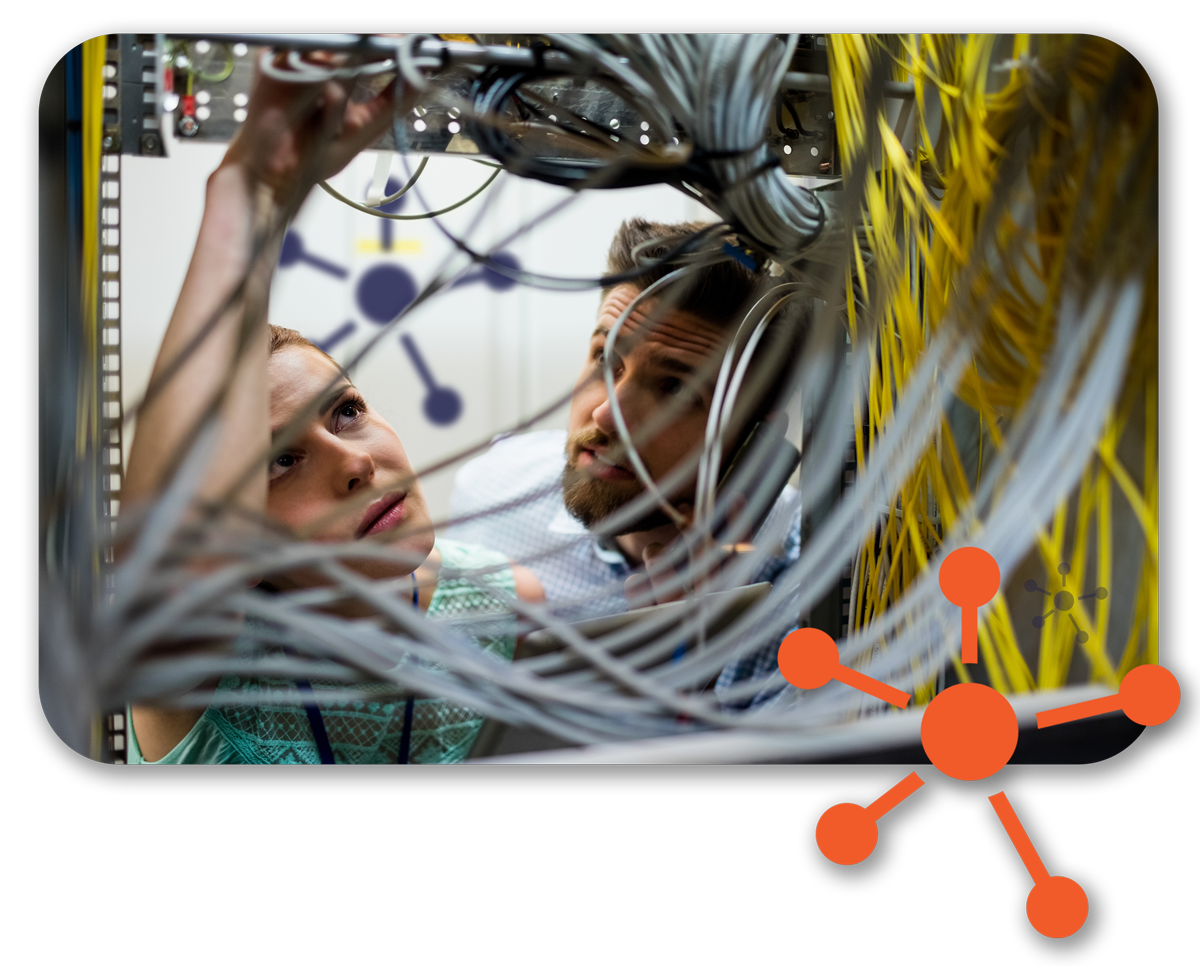 two people  running Network cable